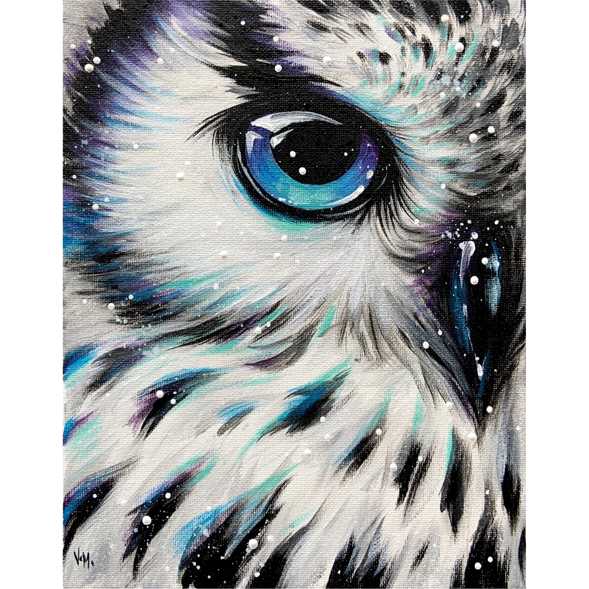 5x5 Original Oil painting Of a snow Owl textured abstract painting on wood panel - textured North high quality Carolina artist