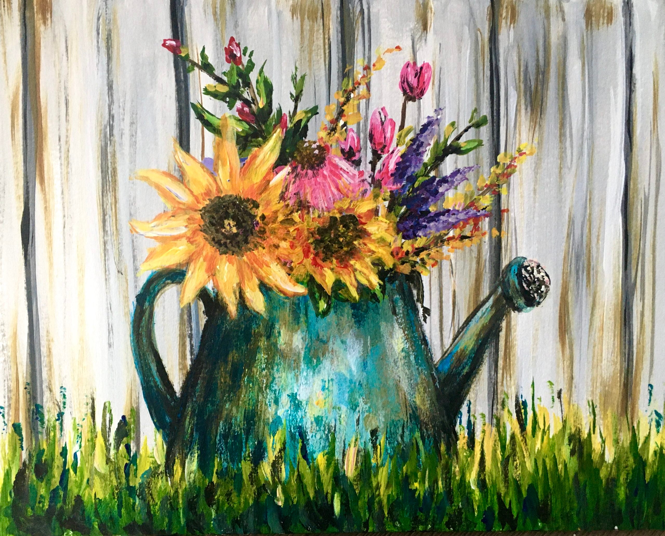 Harvest Watering Can - Acrylic | Instructor: Liesl – Artists