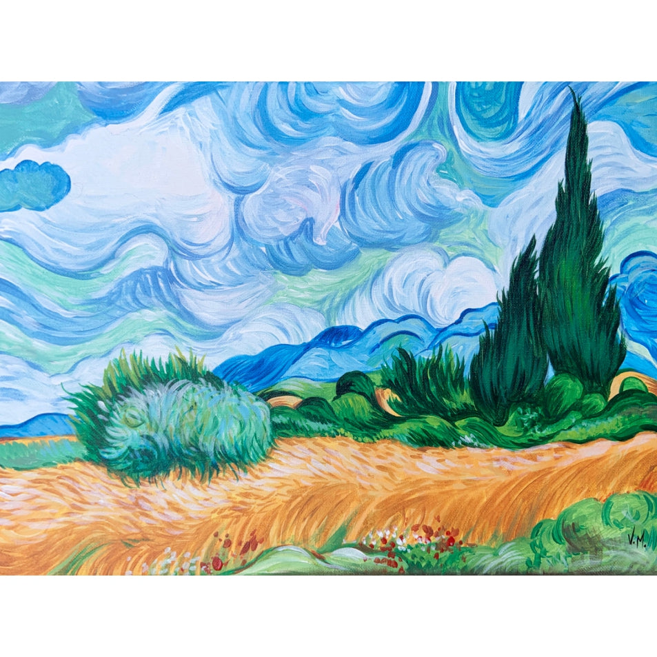 La Pastiche Vincent Van Gogh 'Wheat Field with Cypresses' Hand-painted La Pastiche Vincent Van Gogh 'Wheat Field with Cypresses' Hand-painted