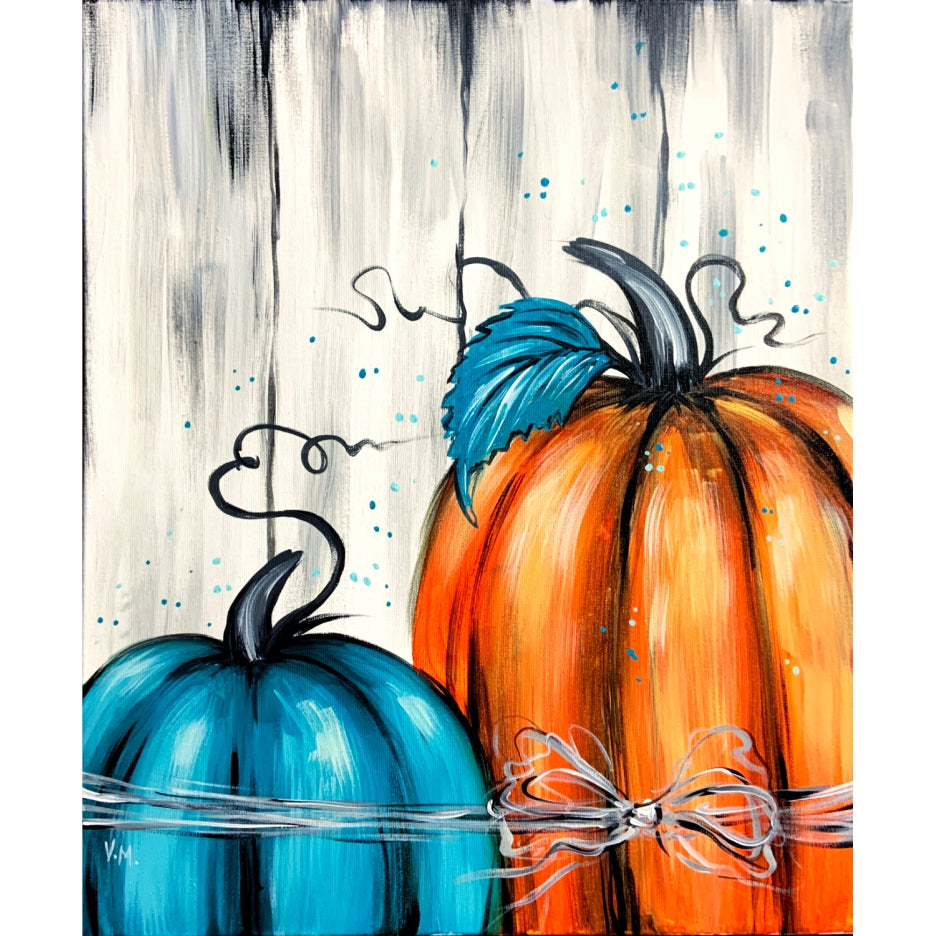 [匿名で配送] 一点もの ハロウィン 油絵 油彩 絵 Teal and Orange Pumpkin Duo - Acrylic | Instructor: Vera – Artists