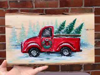 Christmas Truck on Wood - Acrylic | Instructor: Liesl