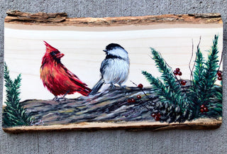 Winter Birds on Wood - Acrylic | Instructor: Liesl