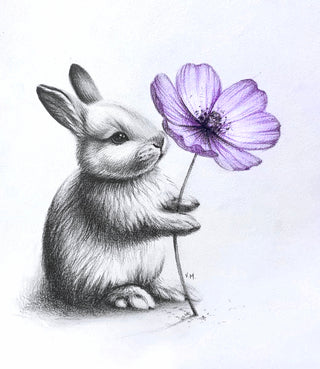Bunny with a purple daisy - Drawing | Instructor: Vera