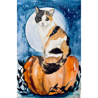 Pumpkin, Cat and Moon - Watercolour | Instructor: Ana