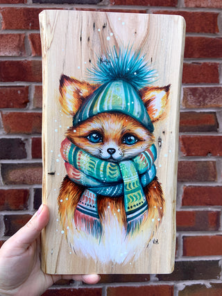 Cozy Winter Fox - Acrylic on wood | Instructor: Vera