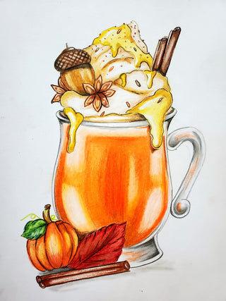 Pumpkin Spice Latte - Coloured Pencils Drawing | Instructor: Karin
