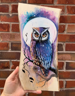 Purple Night Owl - Acrylic on Wood | Instructor: Vera