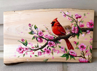 Spring Cardinal on Wood - Acrylic | Instructor: Liesl