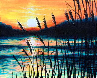Golden Sunset by the Lake - Acrylic | Instructor: Vera