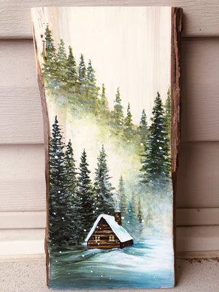 Winter Pines on Wood - Acrylic | Instructor: Liesl