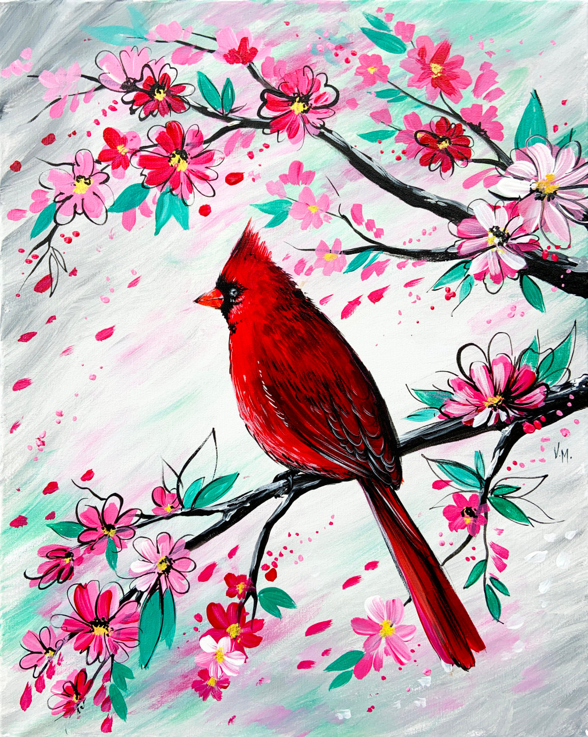 Spring Cardinal - Acrylic | Instructor: Vera – Artists Palette Durham