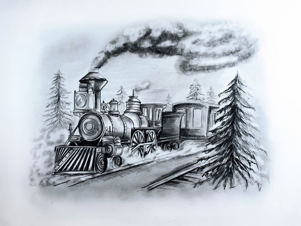 Steam Locomotive Drawings Steam Train Sketch Drawing In Wood Carving