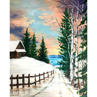 Winter at the cottage acrylic painting
